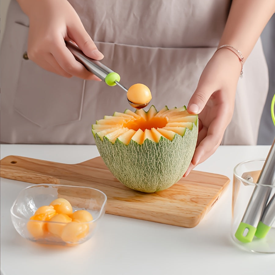 1pc Stainless Steel Watermelon Scoop, Multi-Functional Fruit Chopper, Long Handle, Ice Cream Scoop, with Metal Material, for Baking, Kitchen Decoration, Food