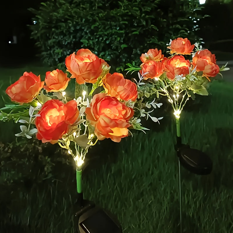1pc/2pcs Solar Powered 7-Head Peony LED Fake Flower Decorative Outdoor Landscape Light for Yard, Garden, Front Door, Patio, Lawn Ground Lamp