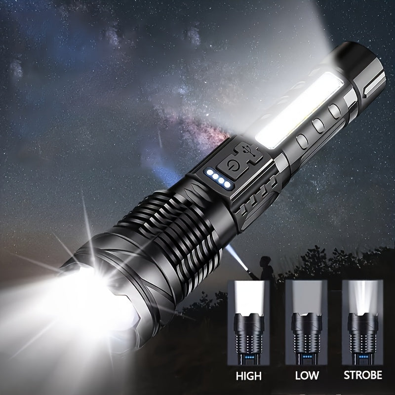Super Powerful 2600mAh, 2400mAh Rechargeable LED Torch - Portable USB-Powered Flood Light with Lithium Battery, Ideal for Outdoor Camping, Fishing, Hunting, Hiking & Emergency Situations