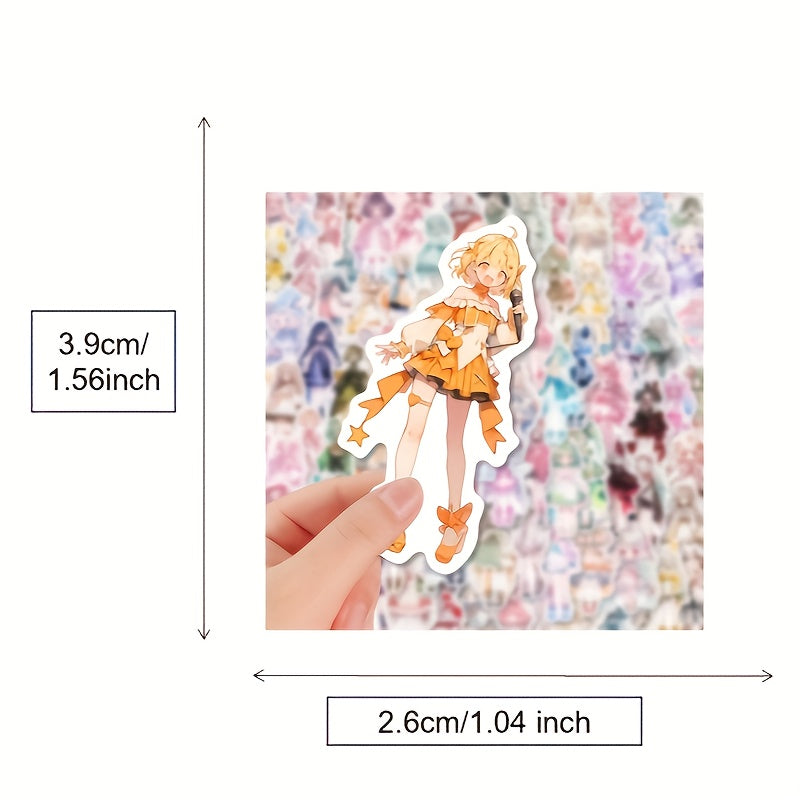 100pcs Reusable Vinyl Anime Character Stickers, Herringbone Pattern, Self-Adhesive Decals for Phone Case, Notebook, Laptop, Water Bottles, Guitar, Plastic Surfaces, with for Ages 14+