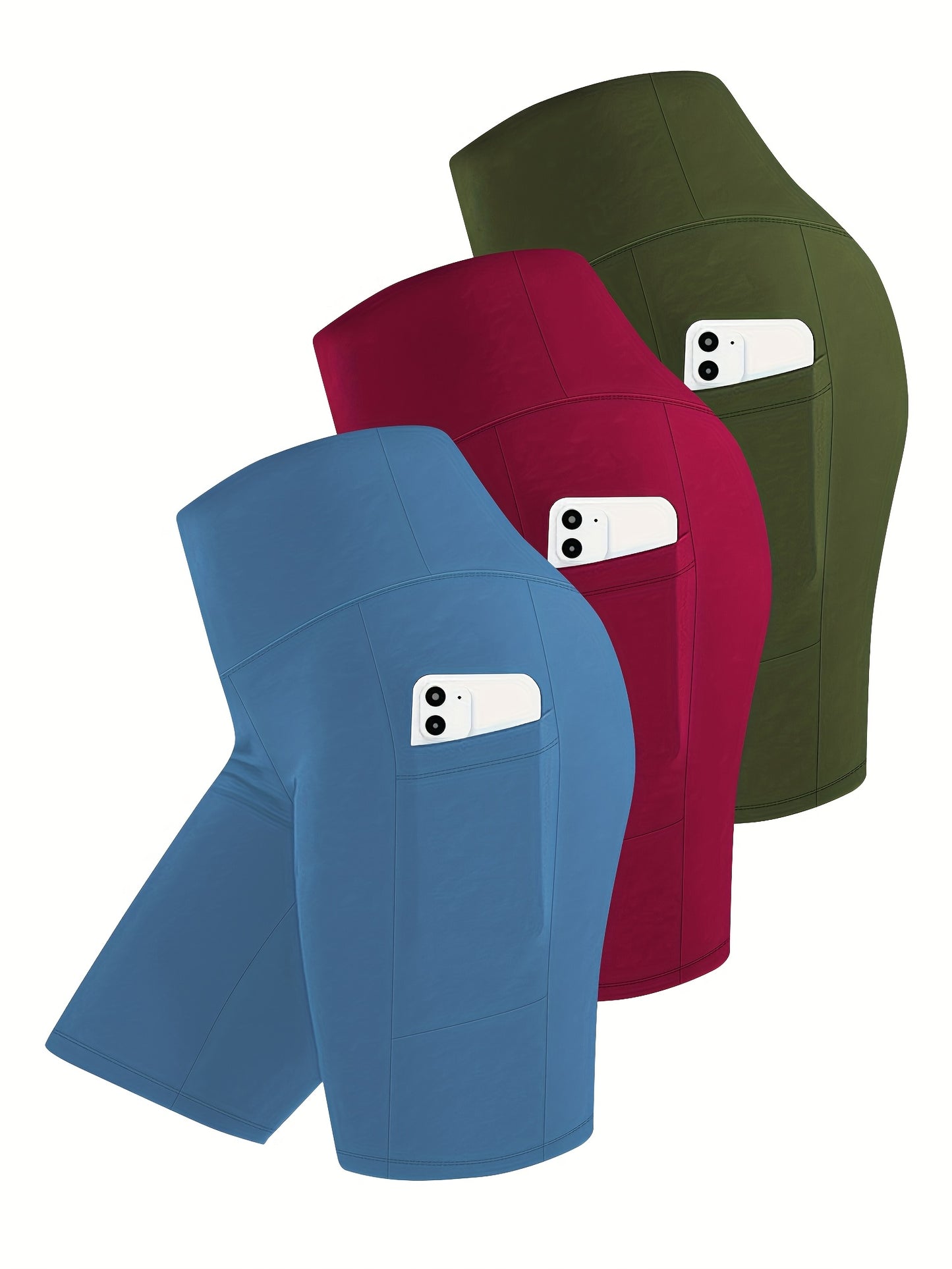 3pcs High-Waisted Stretchy Women's Yoga & Fitness Shorts | Solid Color, Zipper Pockets, Summer Activewear, Summer Workout Gear