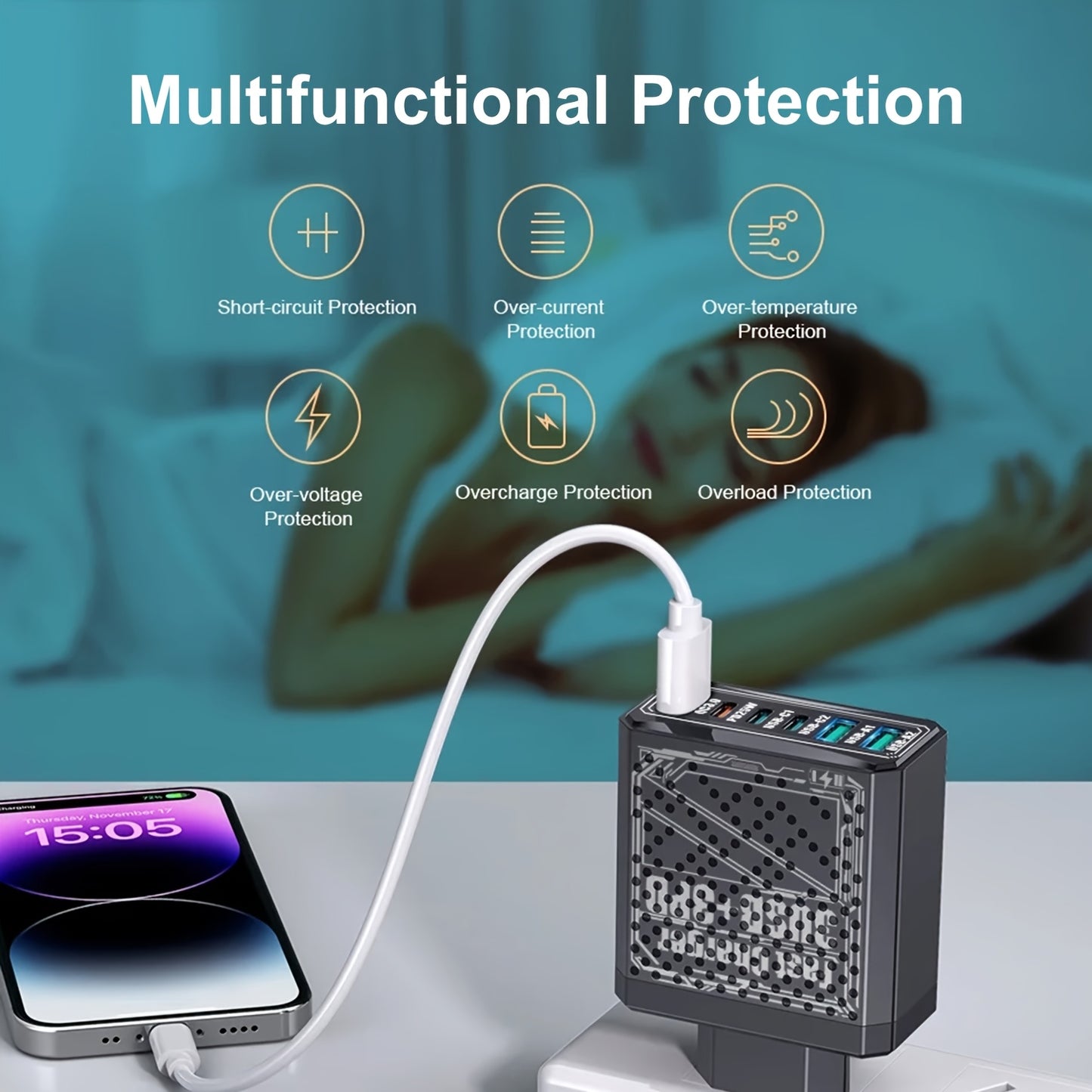 40W Fast Charger with QC3.0 & PD Dual Port USB-C Wall Charger, UK Plug Travel Adapter for iPhone Android Phones, Compact Lightweight Design