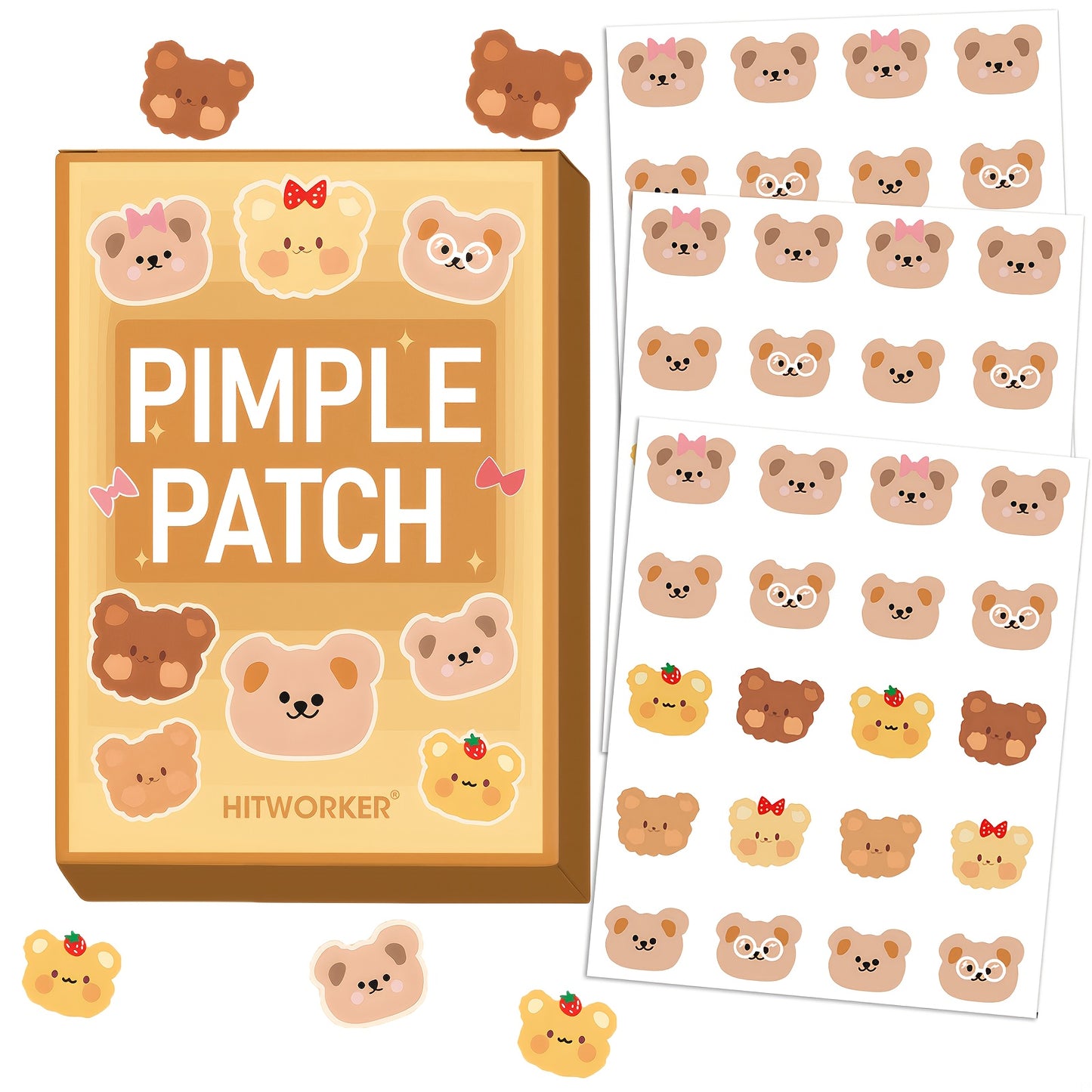 60pcs Acne Patches Designed to Conceal Blemishes And Imperfections, Featuring Adorable Bear Designs, Perfect As Holiday Gifts.