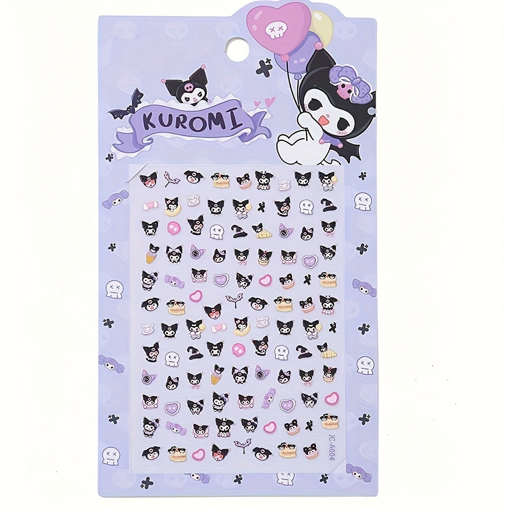 2pcs Sanrio Nail Art Stickers 5D Embossed Kuromi Cinnamoroll & HelloKitty Designs Nail Decals Kawaii Cartoon Self-Adhesive Decals for DIY Manicures Decoration