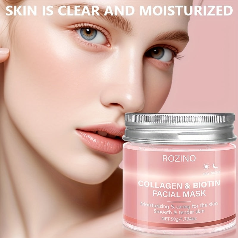 Five min hydratio, 1.764oz collagen biotin day and night facial mask, containing collagen and biotin, face masks Light Beige care, face mask hydrating, 72h lasting moisturizing, men, women, low sensitivity, Especially suitabl