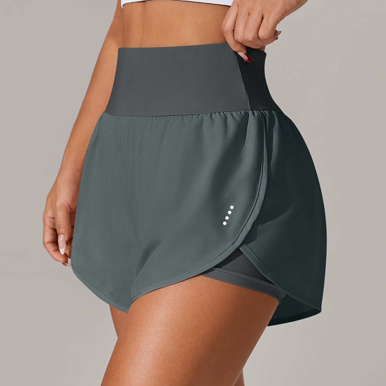 Light Blue High-Waisted Yoga Shorts with Ruffles