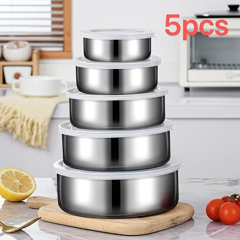 5pcs Stainless Steel Sealed Storage Box Set with Lids - Durable, BPA-Free, Leak-Proof Containers for Food Storage, Perfect for Home, Hotel, RV Use, Outdoor Essentials | Sleek Stainless Finish | Durable Construction, Food Stor