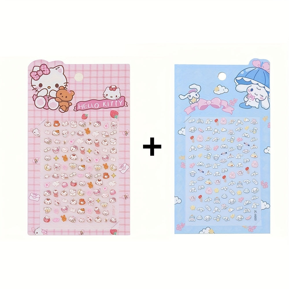 2pcs Sanrio Nail Art Stickers 5D Embossed Kuromi Cinnamoroll & HelloKitty Designs Nail Decals Kawaii Cartoon Self-Adhesive Decals for DIY Manicures Decoration