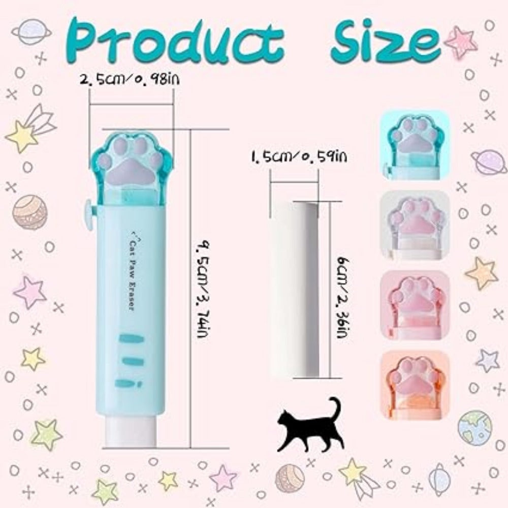 4pcs Cute Erasers, Retractable Eraser Kawaii Cat Paw Erasers for people,Rubber Push-Pull Eraser for Writing,Drawing Aesthetic Erasers for Office Supplies