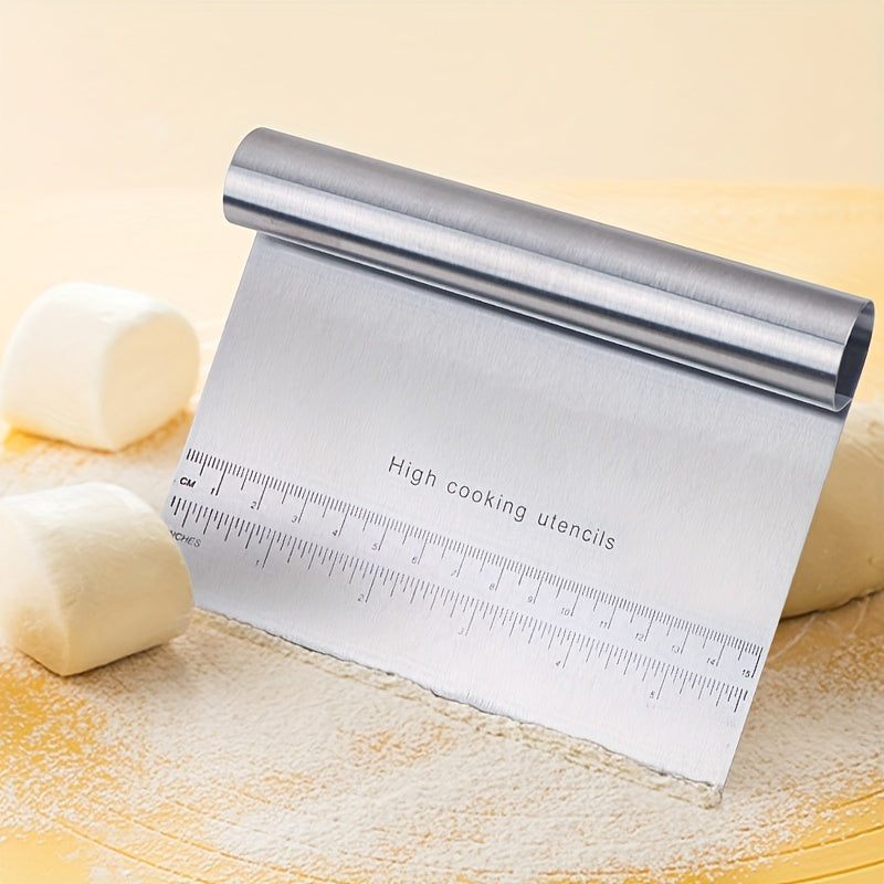 1pc Stainless Steel Multi-Functional Baking Tool - Dough Cutter, Cake Scraper, Pizza Cutter, Spatula, Pancake Flipper with Measurements - Durable, Easy to Clean, and Versatile for Various Baking Tasks