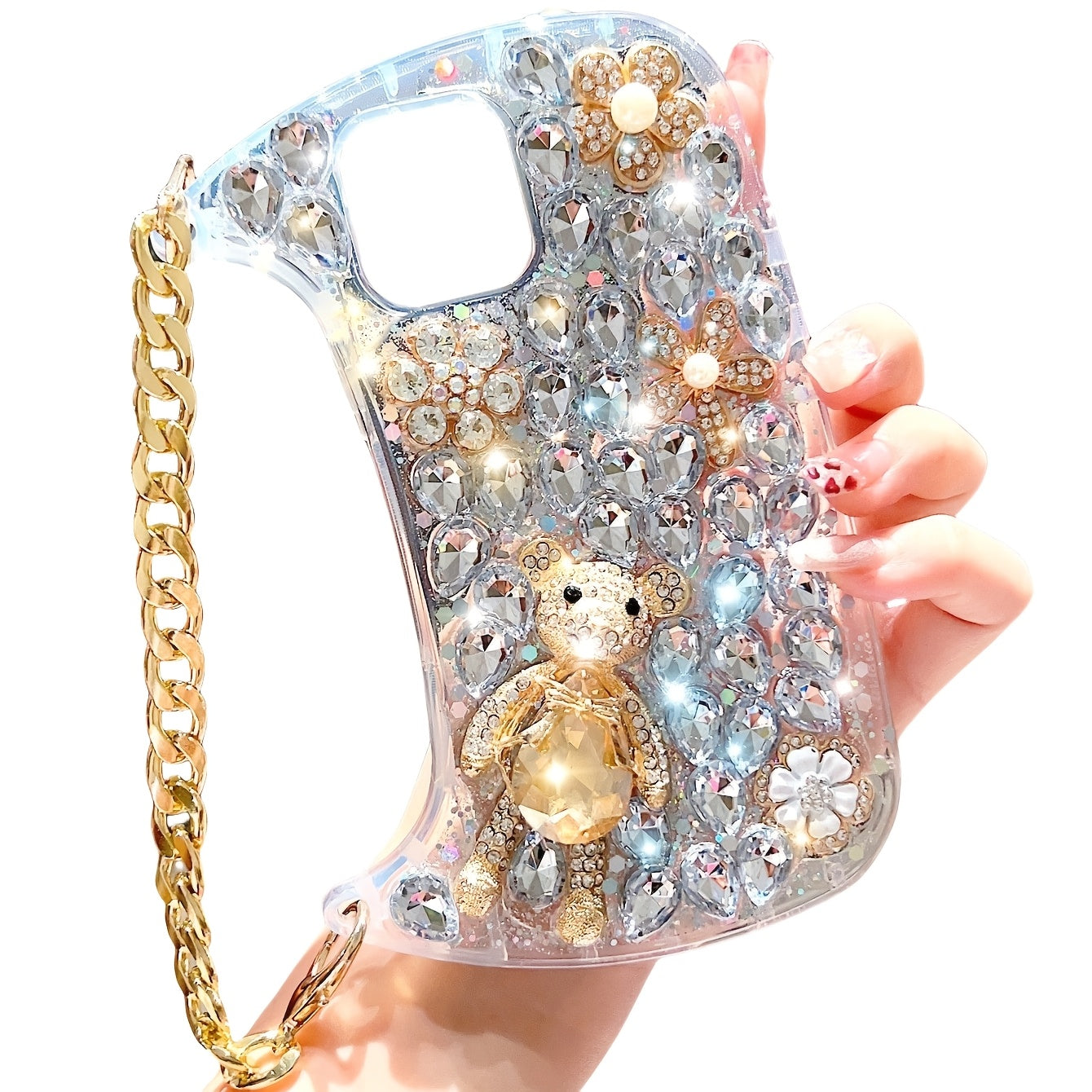 For iPhone 16promax Shiny Luxury Bag Luxury Wrist Chain Bag with Shiny Transparent Protective Case for iPhone 16promax 11 12 13 14 Pro Max X XS XR 7 8 Plus SE 16 Protective Cover