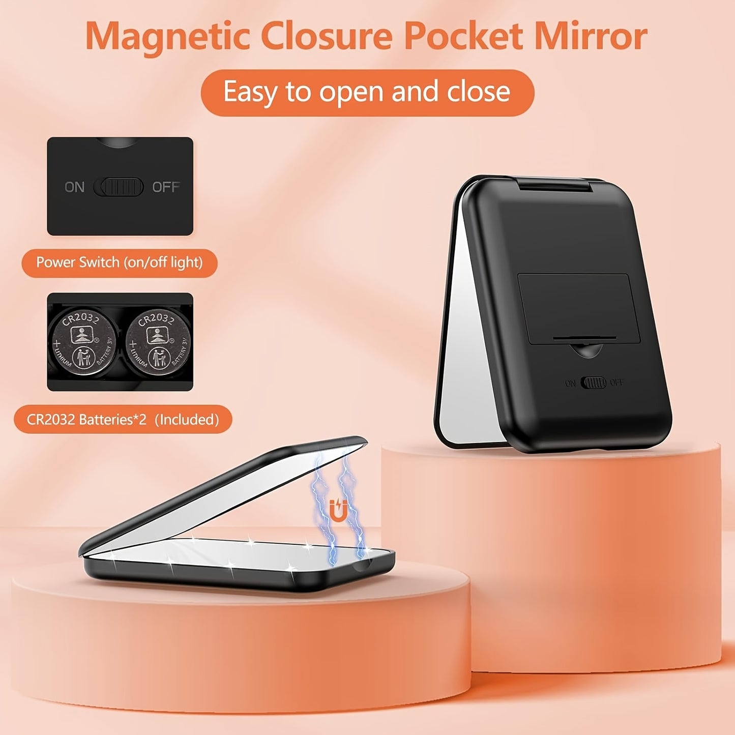 LED Pocket Makeup Mirror, 1X/3X Magnified LED Mini Compact Travel Makeup Mirror,