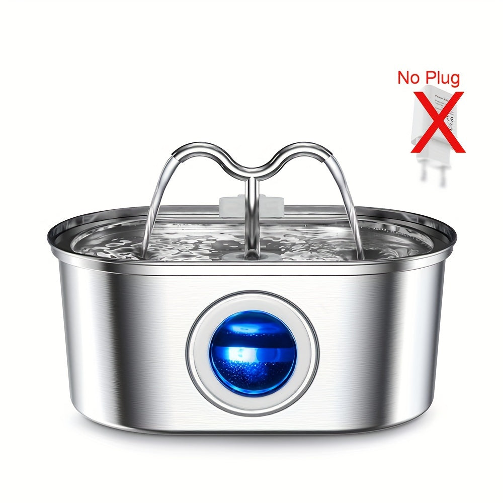 Stainless Steel Double Head Automatic Pet Water Dispenser, Large Capacity Mute Filter Dog Water Bowl, USB Powered, No Plug Required, Without Battery