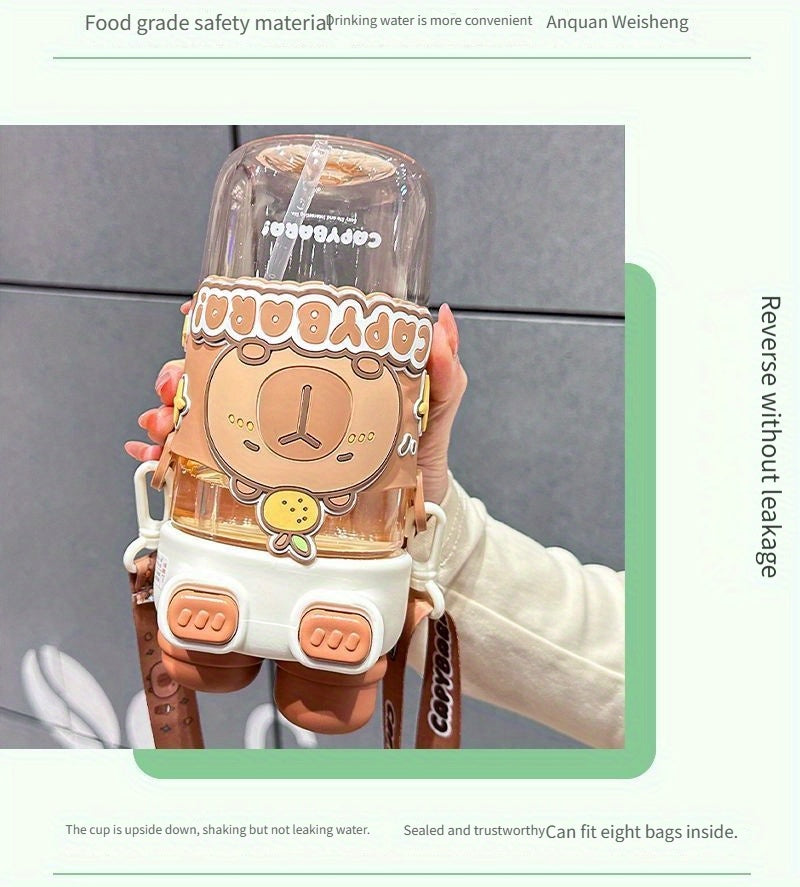 Cute Cartoon Tumbler - Capybara & Puppy Design, Portable, BPA-Free, Large Capacity, Ideal for Sports & Outdoor, Adorable Bear Illustrations