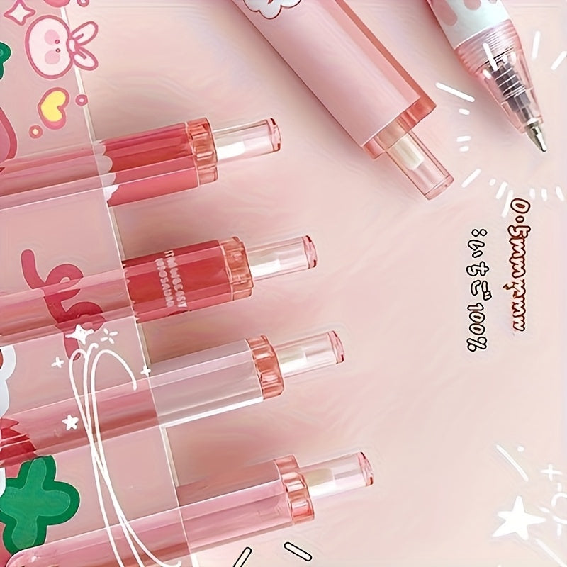 6-Pack Strawberry & Cream Patterned Ballpoint Pens, 0.5mm Fine Tip, Quick-Dry Black Ink | Playful Design with Adorable Strawberry Characters, Smooth Writing for Stationery & Gift Packaging (Random Colors), Strawberry Themed I