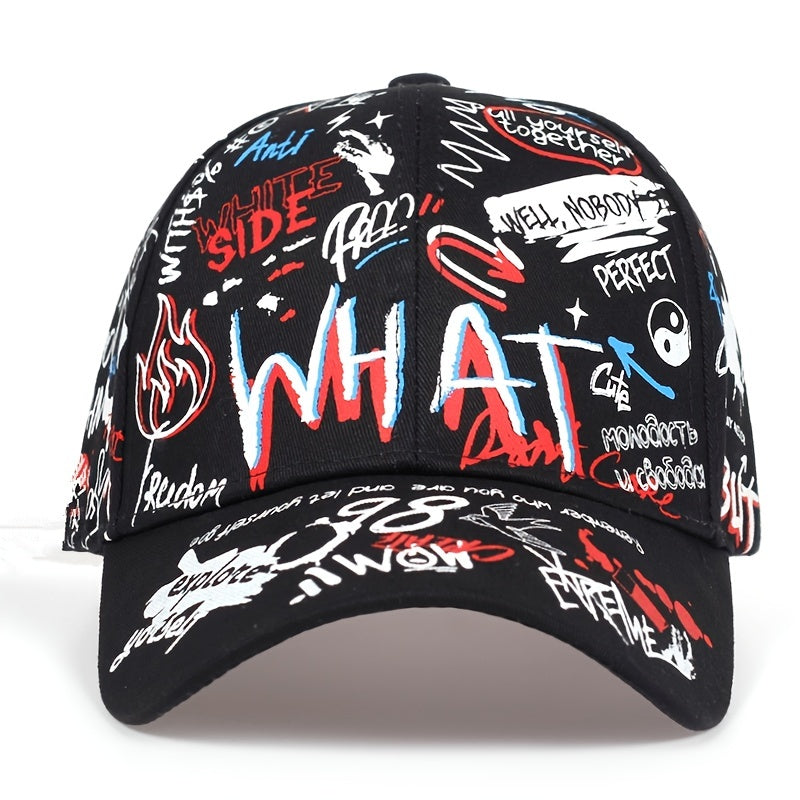 Unisex Graffiti Baseball Cap with Bold Letter Print - Adjustable Snapback Closure, Lightweight Hat for Outdoor Sports & Casual Wear, All-Season Breathable Design, Headwear, Streetwear Accessory, Urban Style, Durable Construct