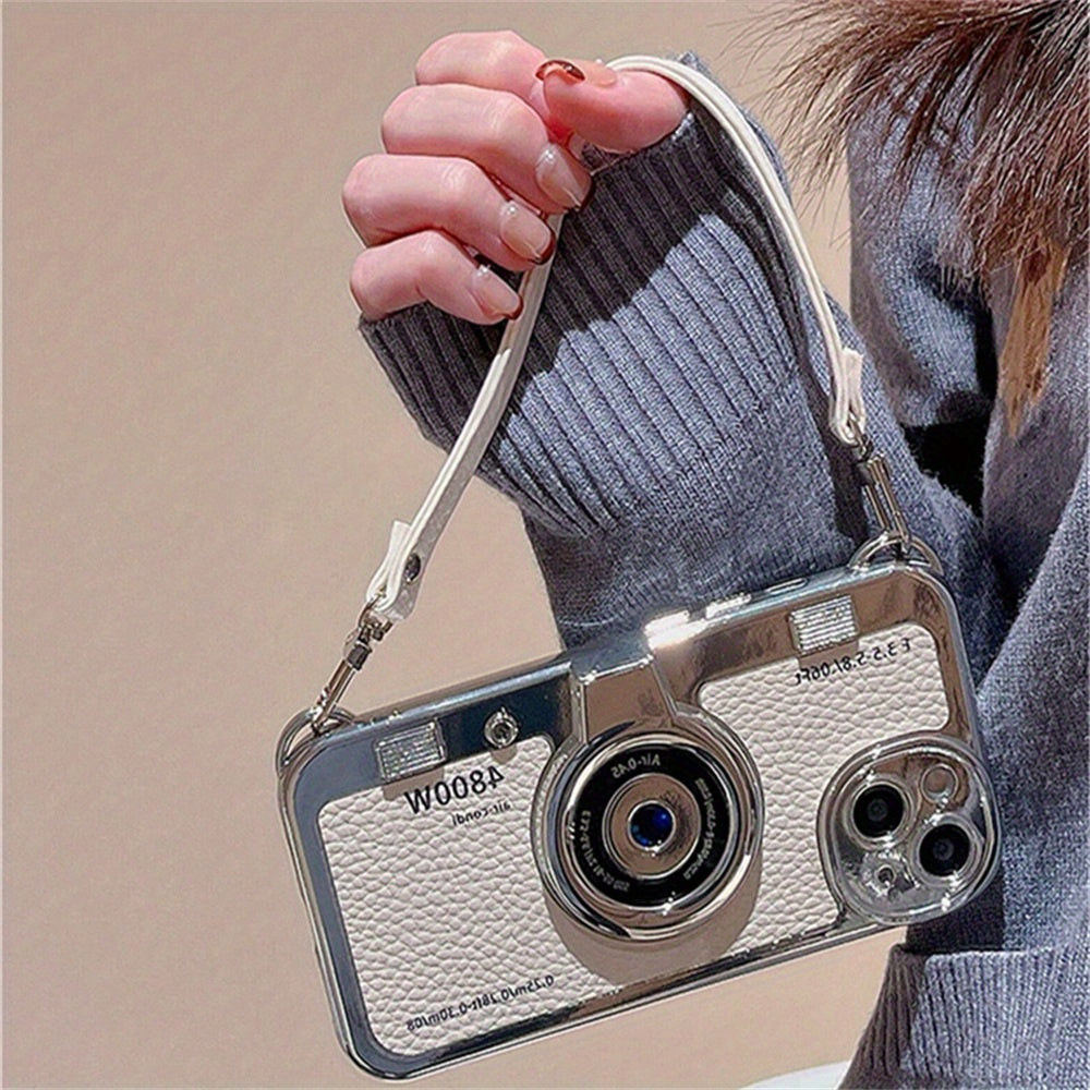 Vintage-Style 3D Camera TPU Case with Lanyard for iPhone 12/14 Pro Max, 11/13 – Chic Couple Gift Cover