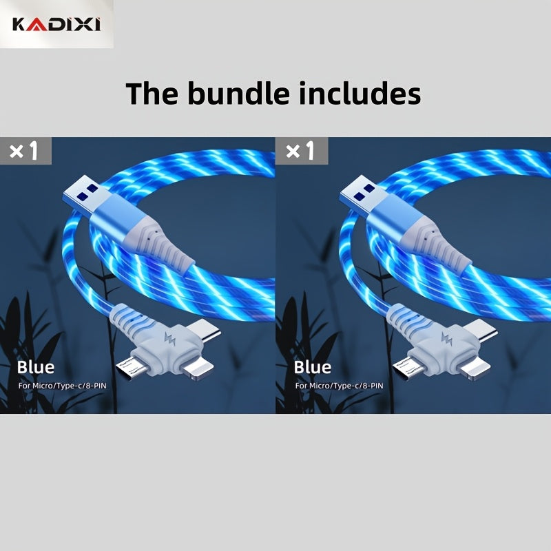 3-in-1 Flowing Glow Cable - Fast Charging Micro USB Type-C for iPhone 14, 13, 12, 11 Pro Max, XS, XR, SE 8, 7, 6 | Compatible with Samsung, Xiaomi, Oppo, Vivo, Lenovo | 1M Length, 10-20W Output, ≤36V, 1M Charging Cable | Vi