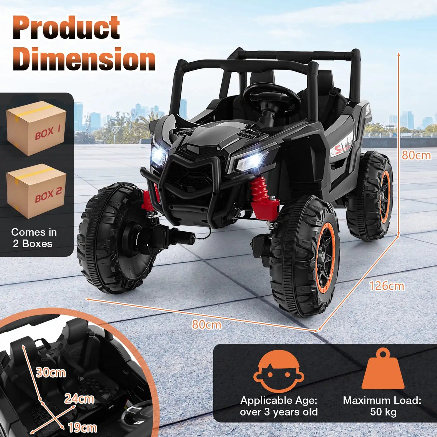 DORTALA 24V Kids Ride on UTV 24V Battery Powered Electric Car-Black