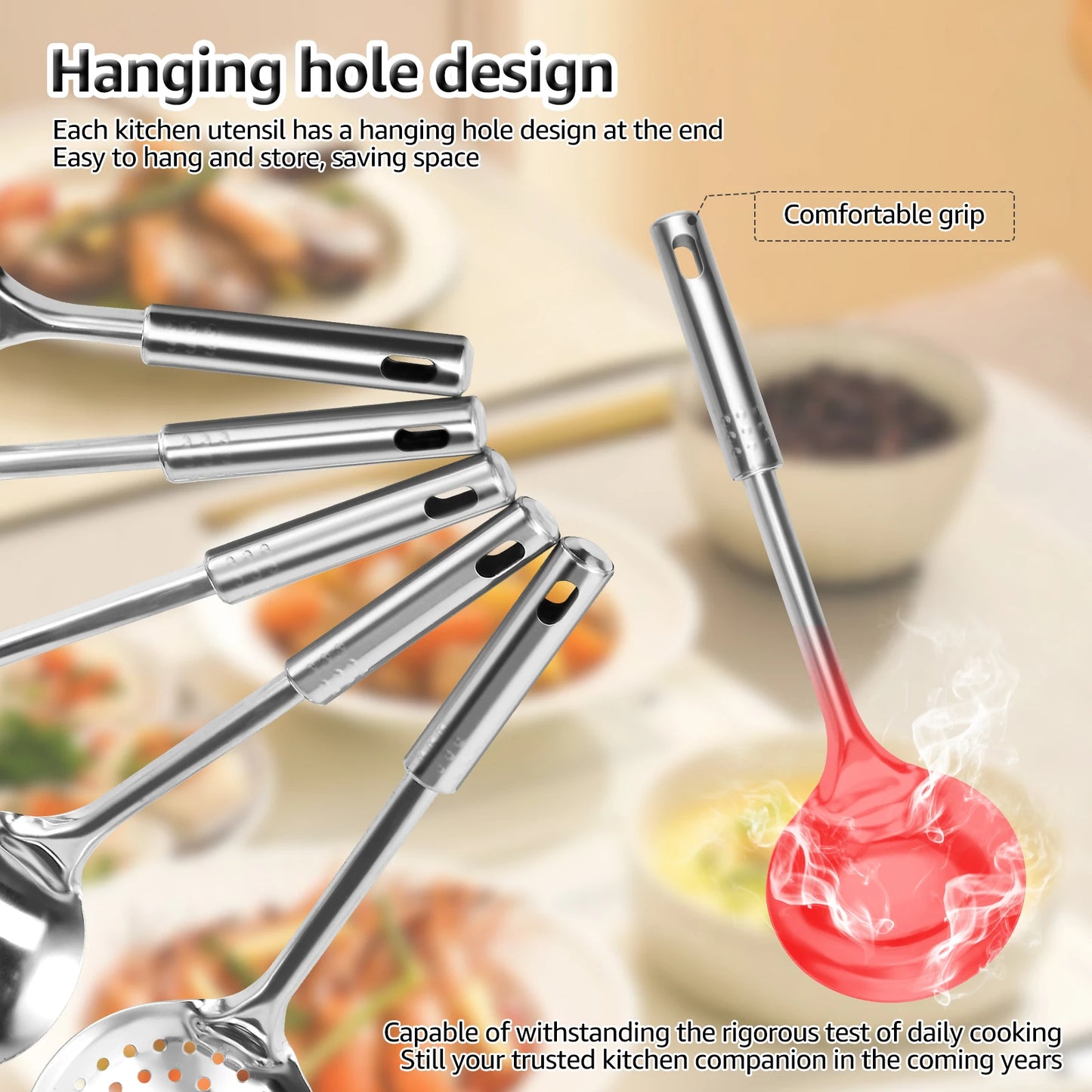 6 件套 Cooking Utensils Set Kitchen Utensils Set Portable Rust-Resistant Stainless Steel Spatula Utensils Set with Organizer for H