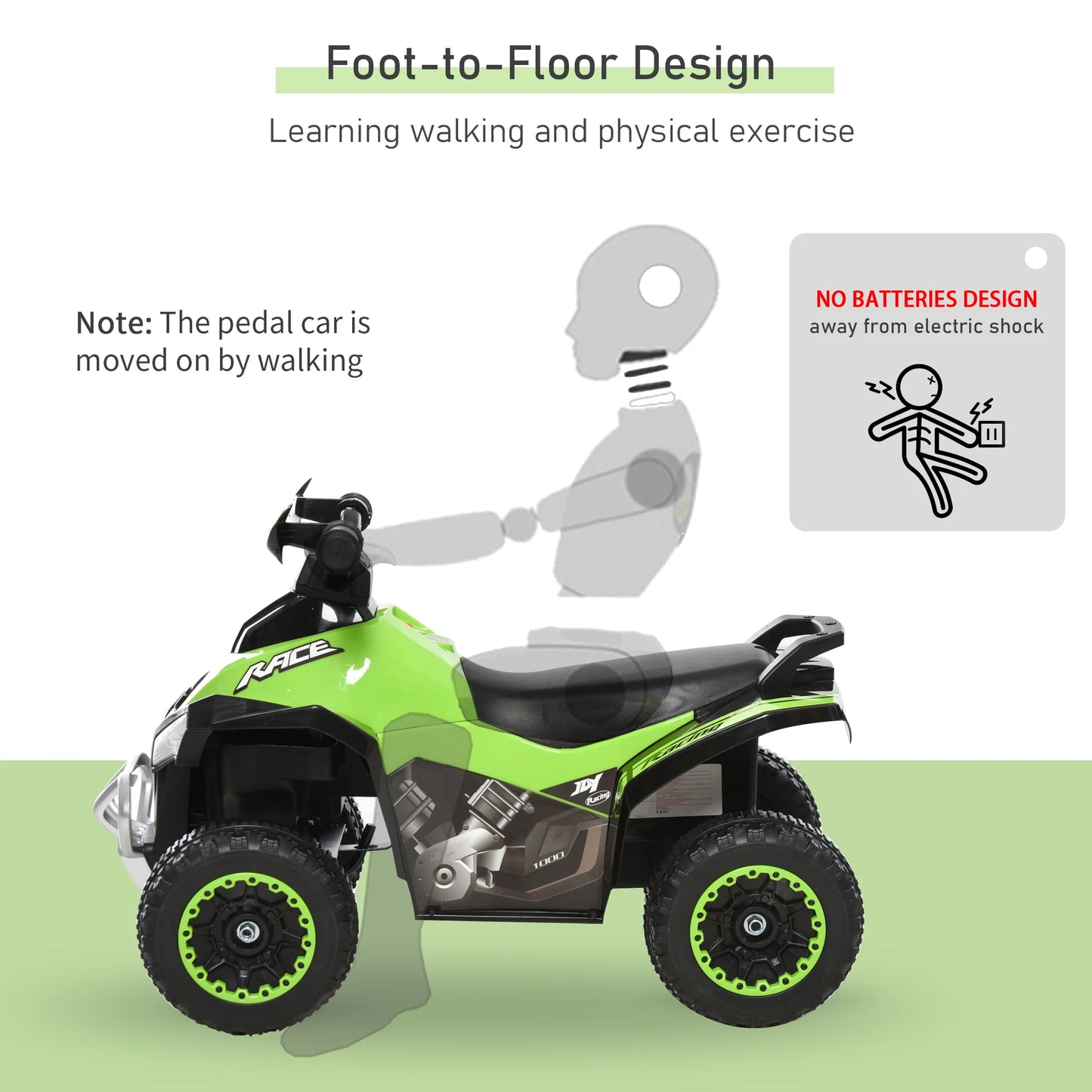 HOMCOM No Power Quad Toddler Ride on Car Foot-to-Floor Sliding