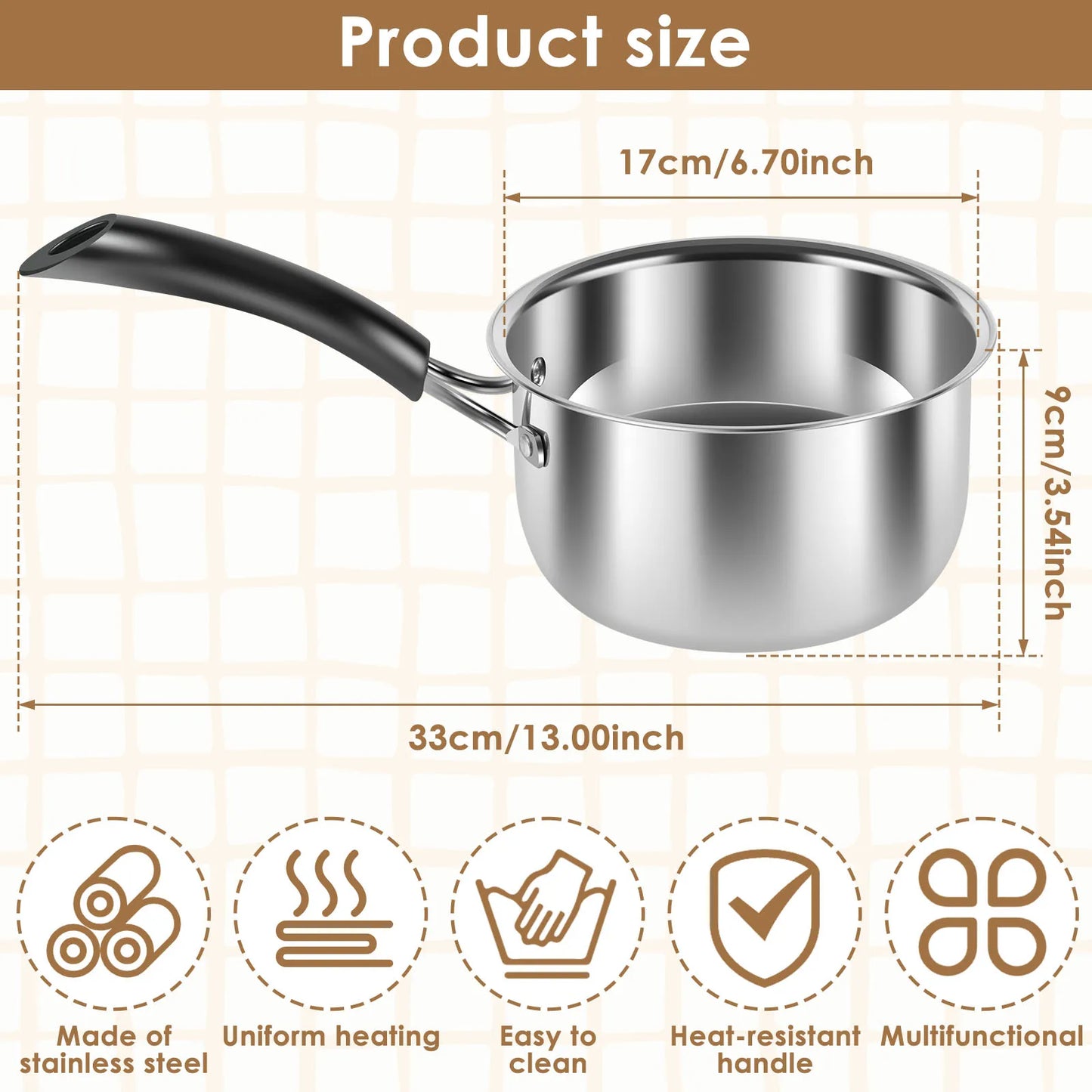 Saucepan Stainless Steel Small Sauce Pan Milk Pot with Glass Lid Heat-Resisting Handle Dishwasher Safe Sauce Pot for Cooking Boi