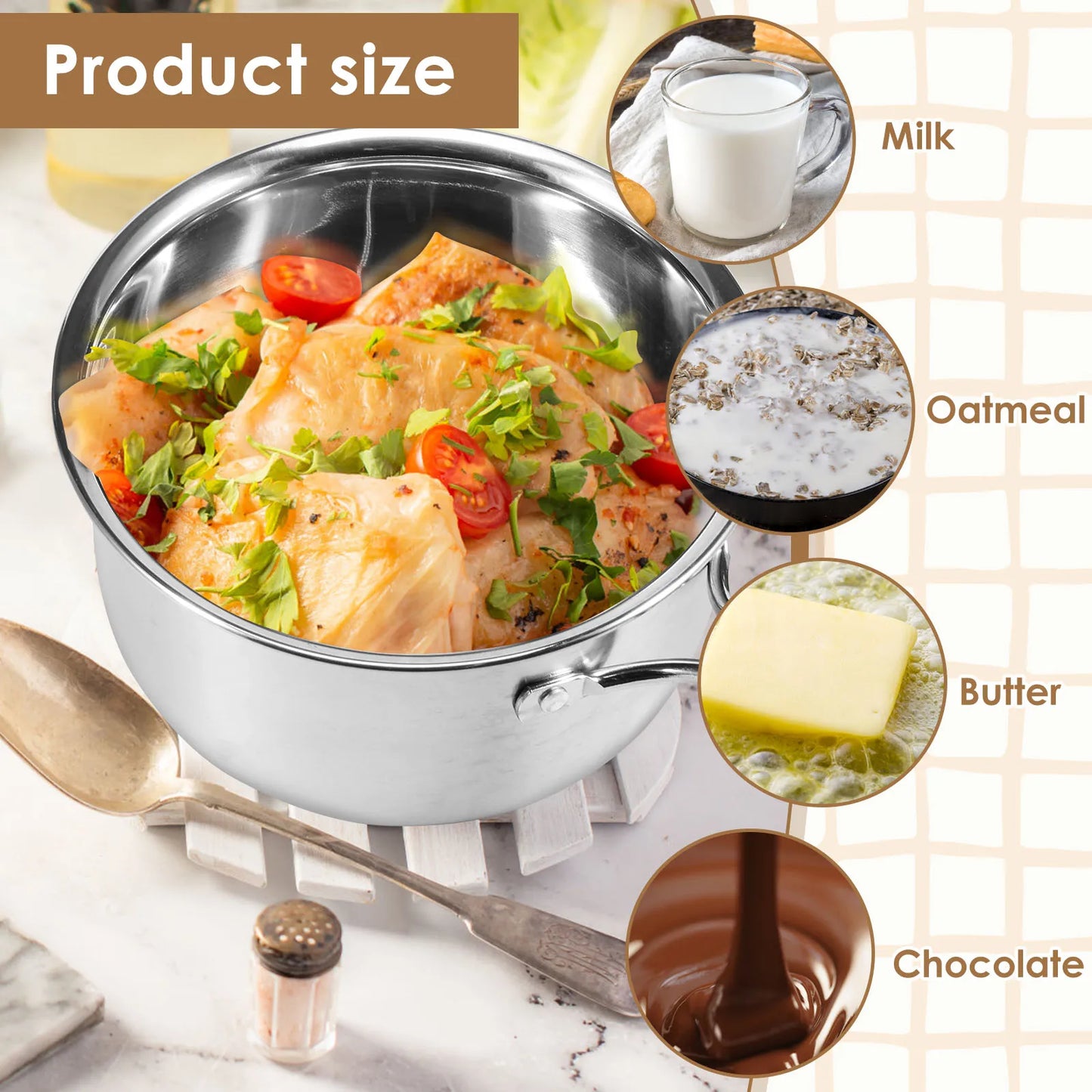 Saucepan Stainless Steel Small Sauce Pan Milk Pot with Glass Lid Heat-Resisting Handle Dishwasher Safe Sauce Pot for Cooking Boi