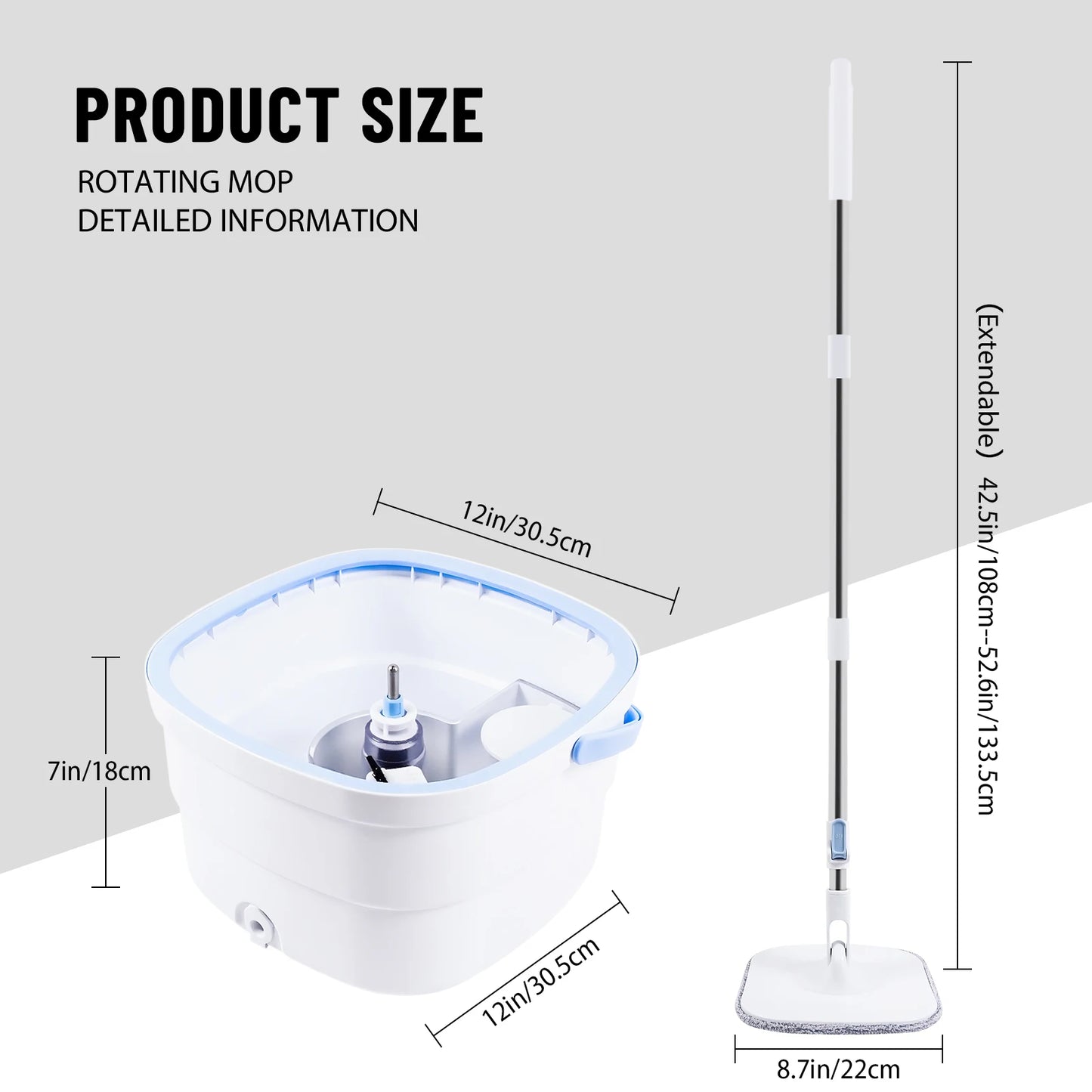 VickHome 360° Turbo Centrifugal Spin Mop and Bucket Tool Set, Home Office Spin Mop Dehydrate for Cleaning Floor Brooms Utensils