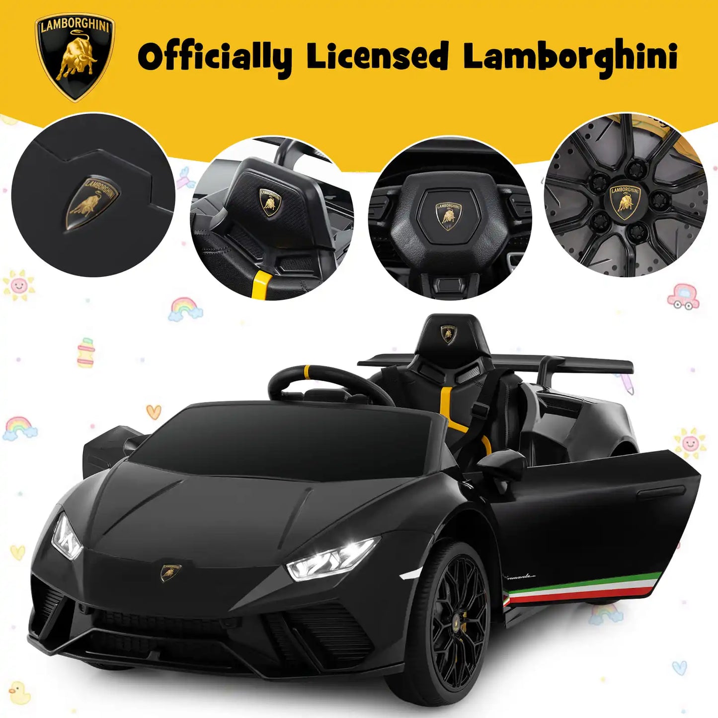 DORTALA Lamborghini Kids Ride on Car 12V Battery Powered Electric Vehicle-Black