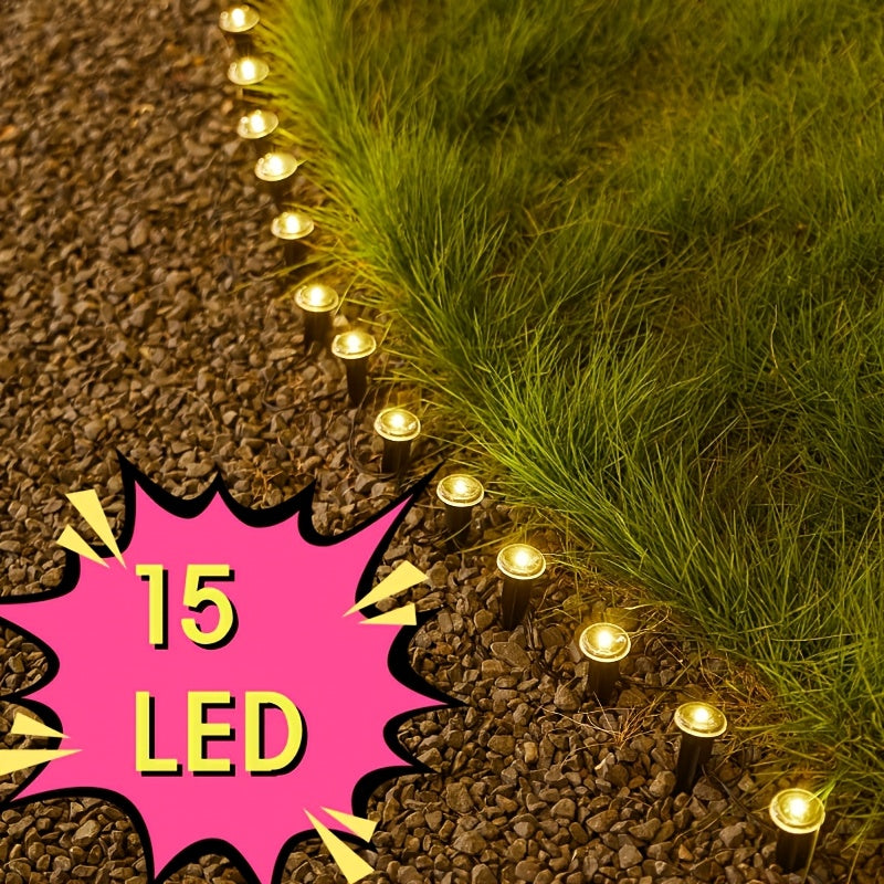 1pc, 15 lights, solar LED lawn light, outdoor guide light, ground garden decoration path light for home use, outdoor courtyard flower path light string, used in garden paths, camping, parties, Independence Day Christmas weddi
