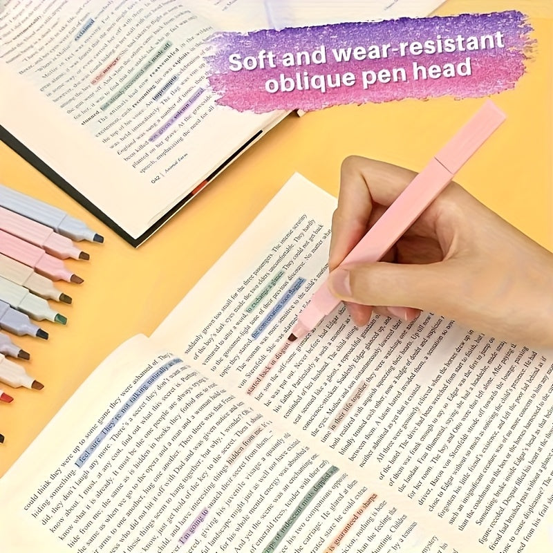 12-Pack Soft Color Highlighter Set | Flat Tip Design, Non-Smudge, Leak-Proof, Plastic Material - Suitable for Journaling, Office Work & Expert Use