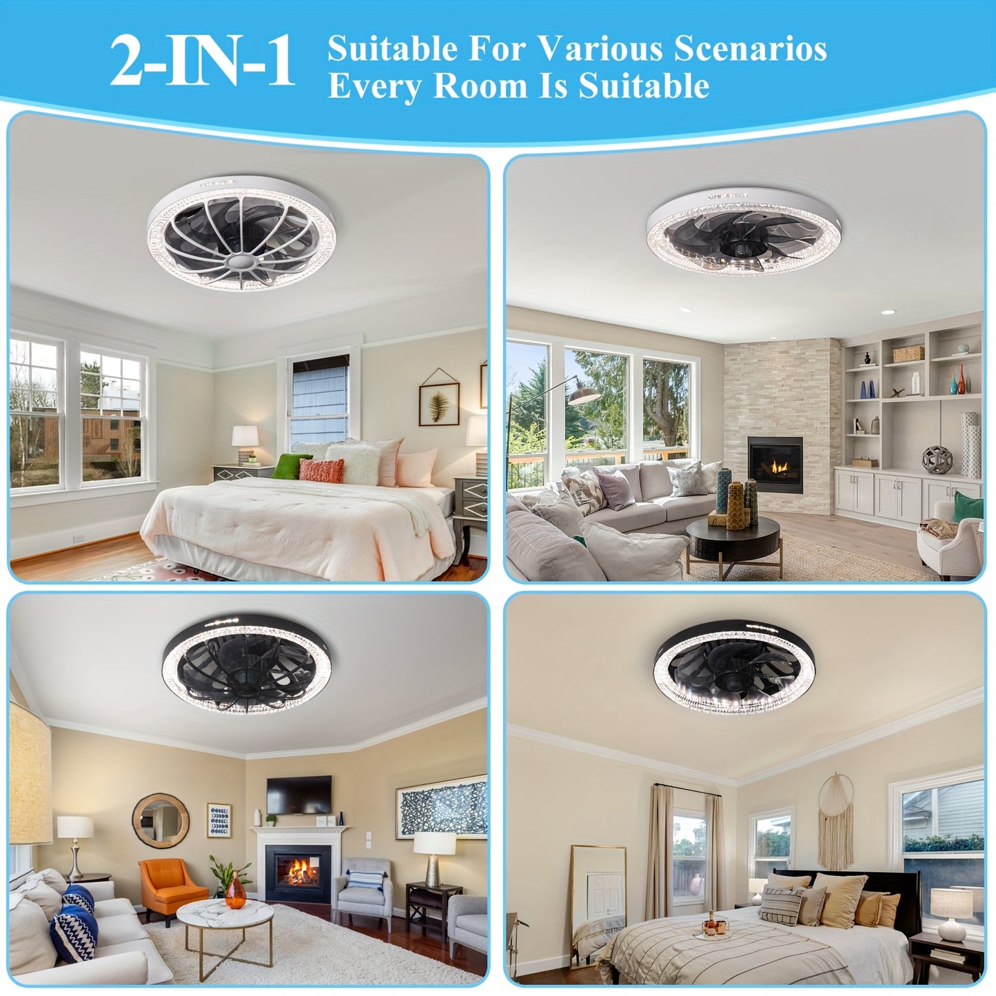 1pc 13" Modern Ceiling Fan With Lights And Remote Control, E26/E27 Base Easy Install Socket Fan Light, 3 Speed Wind Adjustment, 3 Colors 3000-6500k Dimmable Led Light for Bedroom, Kitchen, Living Room, Storage Room, Garage, B