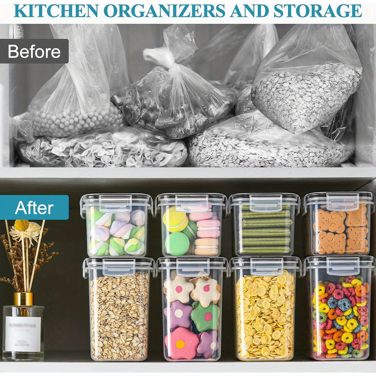 48/24/12pcs Airtight Food Storage Containers with LIDS, Perfect for Kitchen Pantry Organization And Storage Of Grains, Rice, Pasta, Tea, Nuts And Coffee Beans - Dishwasher Safe And Includes Labeled And Labeled Kitchen Items