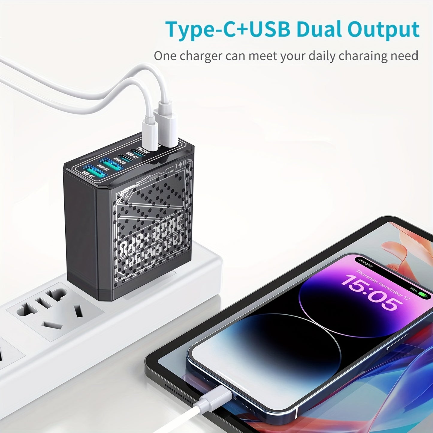 40W Fast Charger with QC3.0 & PD Dual Port USB-C Wall Charger, UK Plug Travel Adapter for iPhone Android Phones, Compact Lightweight Design