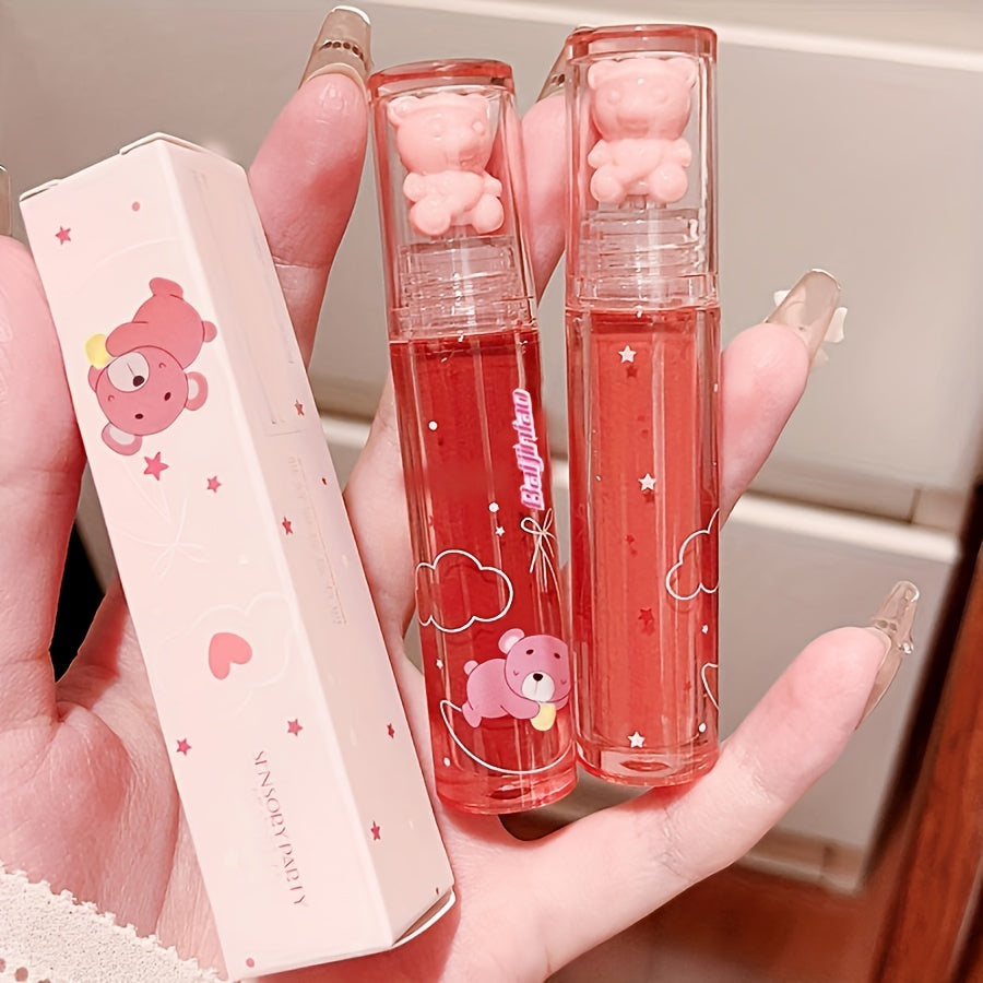 6-Color Strawberry Bear Cherry Lip Gloss - Vibrant Berry Shades, Creamy Texture, Mirror-Like Shine, Waterproof, Stain-Resistant, and Durable - Perfect Gift for Women on Valentines Day