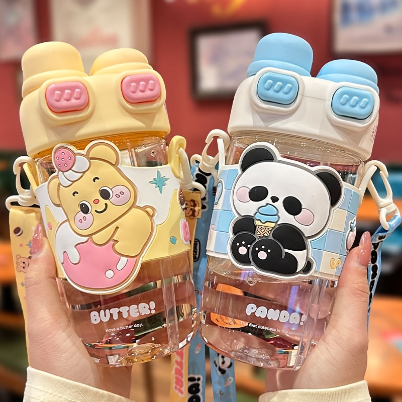 Cute Cartoon Tumbler - Capybara & Puppy Design, Portable, BPA-Free, Large Capacity, Ideal for Sports & Outdoor, Adorable Bear Illustrations