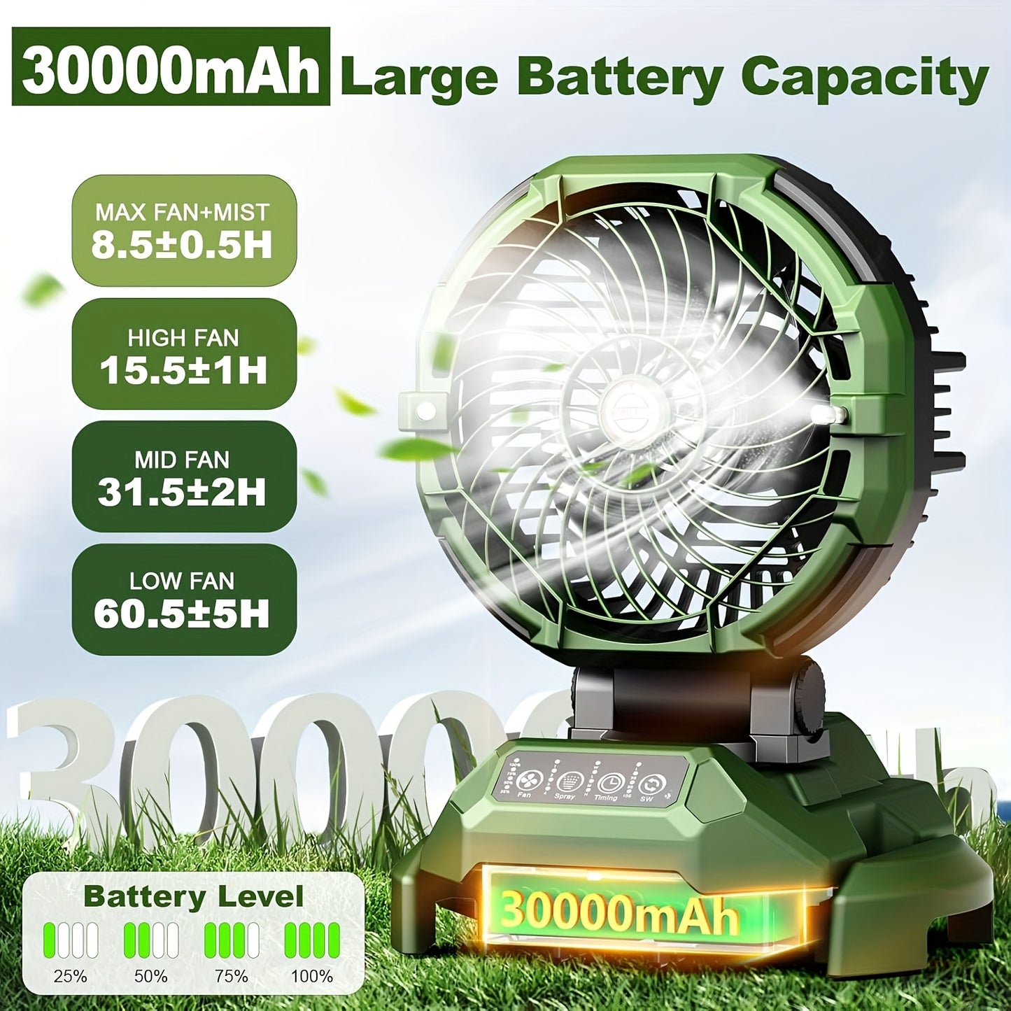 Rechargeable Misting Fan – Tent, Camping, Outdoor Cooling