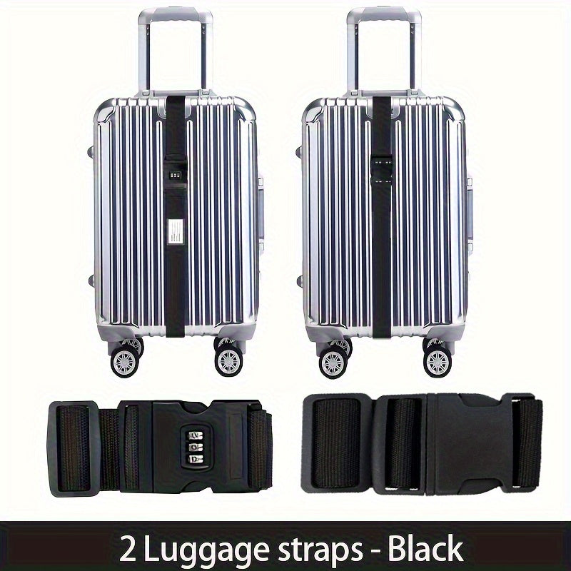 2-Pack Adjustable Luggage Straps with TSA Combination Lock, Push Lock Closure & Removable ID Window – Durable Nylon Anti-Theft Travel Accessories for Secure and Easy Luggage Identification, Sleek Strap Design