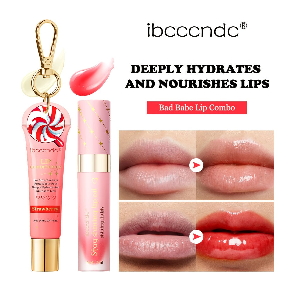 Bad Girl Lip Combo, Includes 2 Lip Oils, Strawberry Flavour, Tinted Lip Oil, Moisturizing And Nourishing, Winter Lip Care,