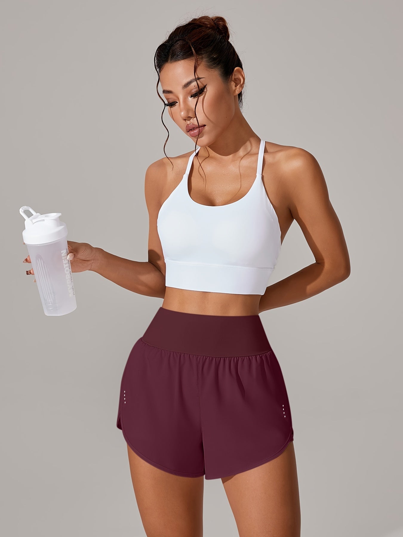 Light Blue High-Waisted Yoga Shorts with Ruffles