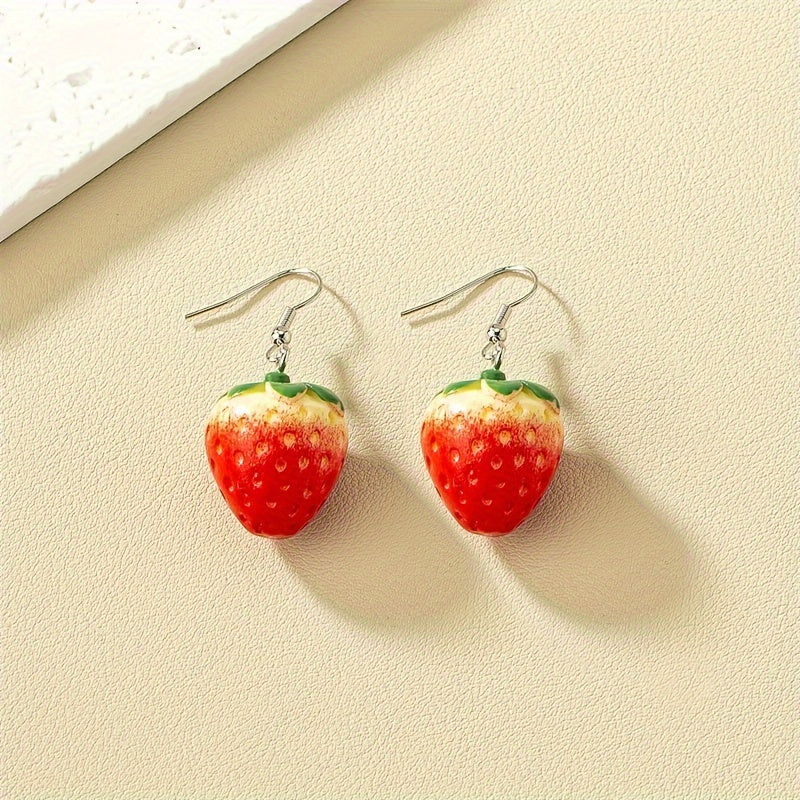 Cute Strawberry Dangle Earrings Pastoral Style Fruit Drop Earrings Spring And Summer Earrings Jewelry For Women
