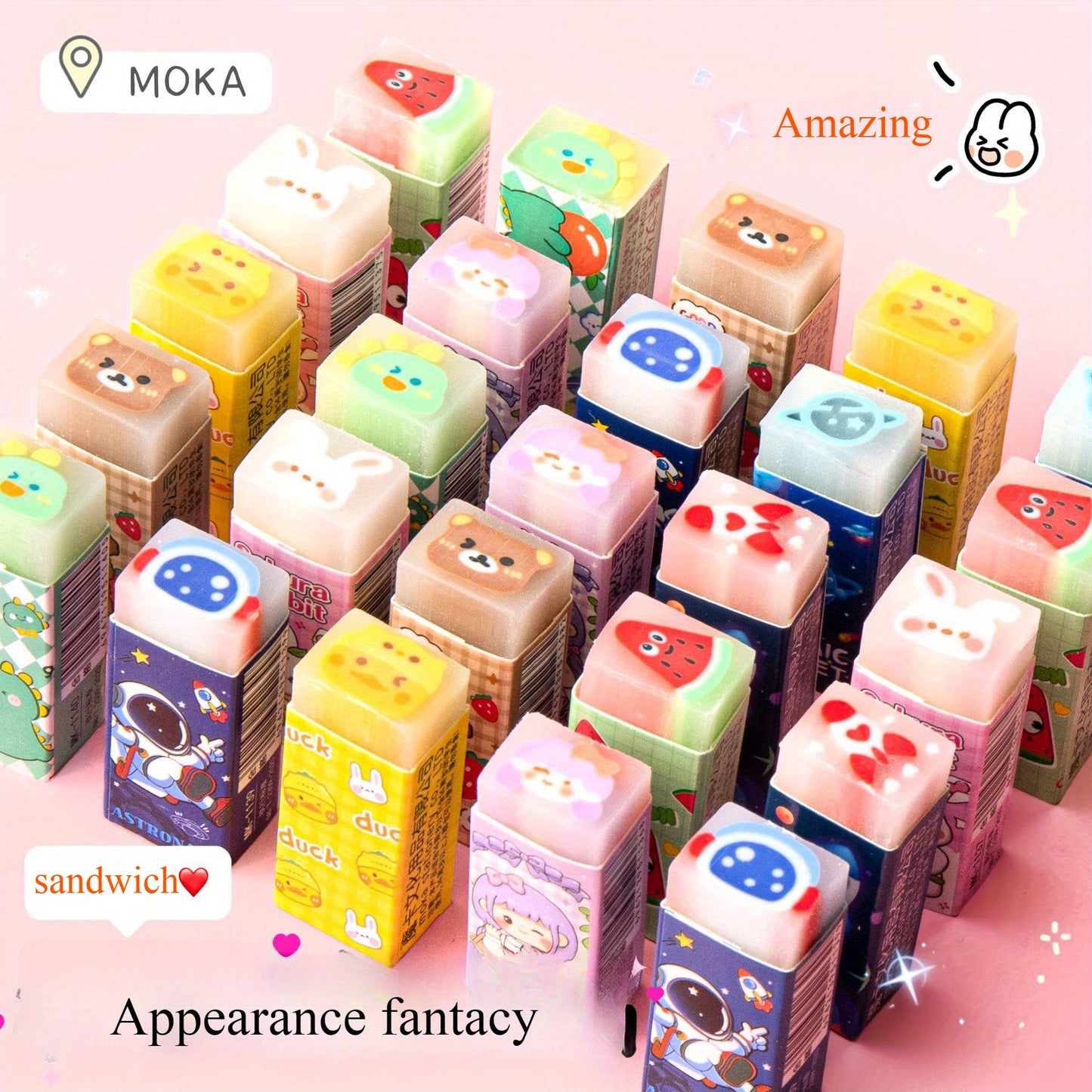 6pcs Cartoon Jelly Erasers | Cute Fruit And Animal Designs, Can Be Cut And Leave No Marks