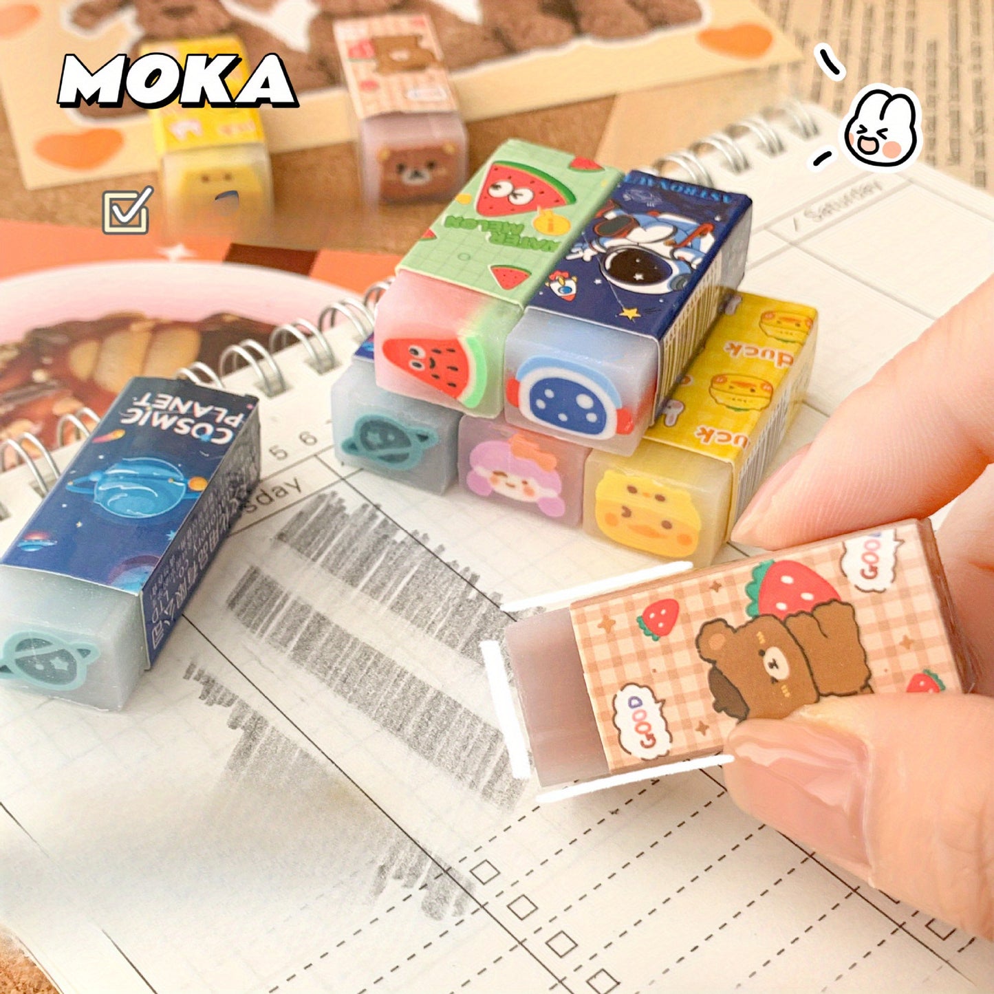 6pcs Cartoon Jelly Erasers | Cute Fruit And Animal Designs, Can Be Cut And Leave No Marks