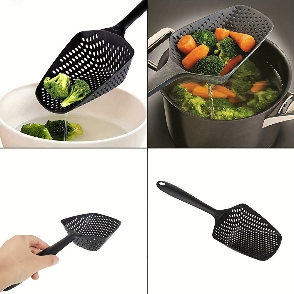 1pc Durable PP Plastic Kitchen Strainer Spoon, Integrated Cooking Draining Scoop, Rust-Resistant, No Electricity Required, Ideal for Christmas, New Year, Valentine'S Day, and Housewarming Gifts