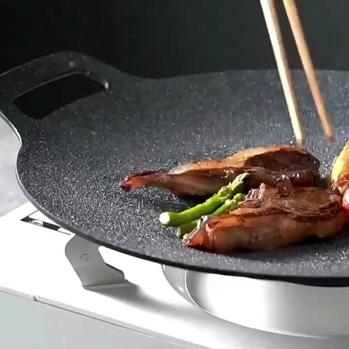 3pcs Thickened Non-stick Korean BBQ Grill 28cm/11.02in, 30cm/11.81in, 32cm/12.59in - Cast Iron Griddle for Home and Outdoor Use