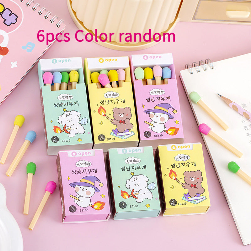 1 Box of 8 Fun Erasers - Creative Colorful Mini Matchstick Shaped Erasers, Holiday Gifts and Rewards, Boxed Eraser Set, Suitable for Christmas/New Year/Thanksgiving/Birthday/Family Gathering, Ideal for Adults over 14 Years Ol