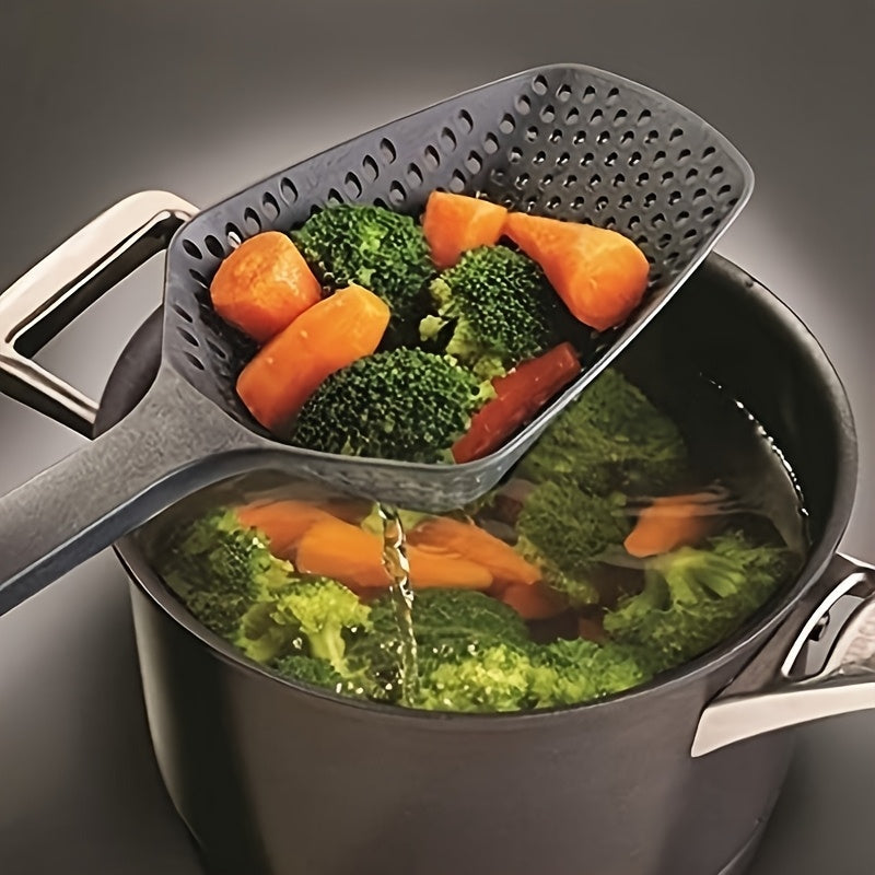 1pc Durable PP Plastic Kitchen Strainer Spoon, Integrated Cooking Draining Scoop, Rust-Resistant, No Electricity Required, Ideal for Christmas, New Year, Valentine'S Day, and Housewarming Gifts