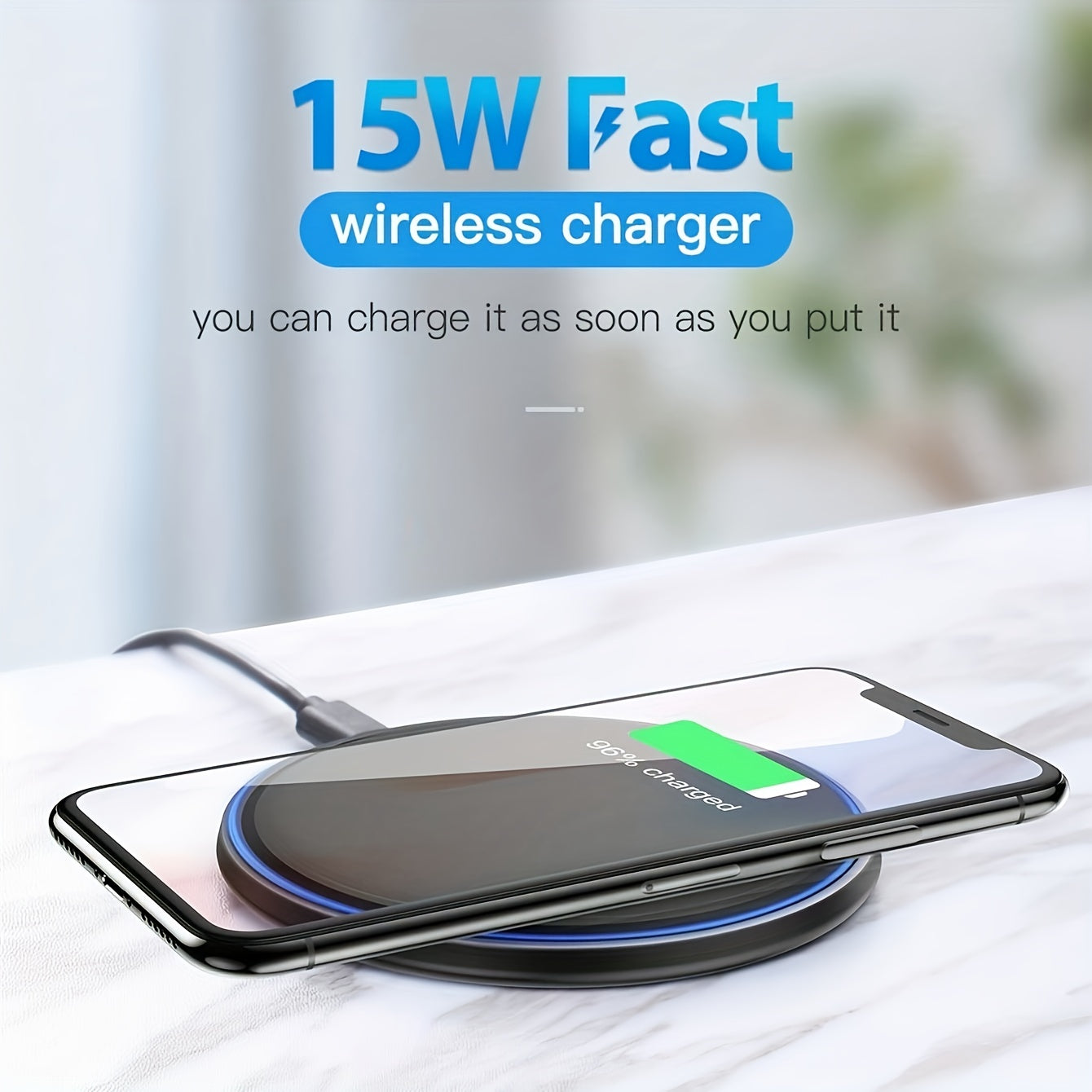 Fast Wireless Charger ALDNOAH Fast Wireless Charger | 15W, USB Type-C Charging Pad, Compatible with iPhone 16 15 14 13 12 Pro Max Mini 11 XS XR X 8 Plus Airpods 4 3 2, Samsung Galaxy S24/S23/S23 Ultra/S22/S22+/S22 Ultra/S21