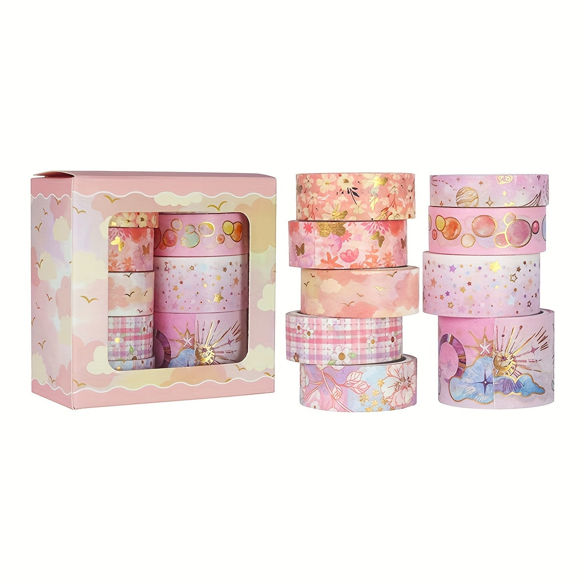 9 Rolls Golden Foil Washi Tape Set