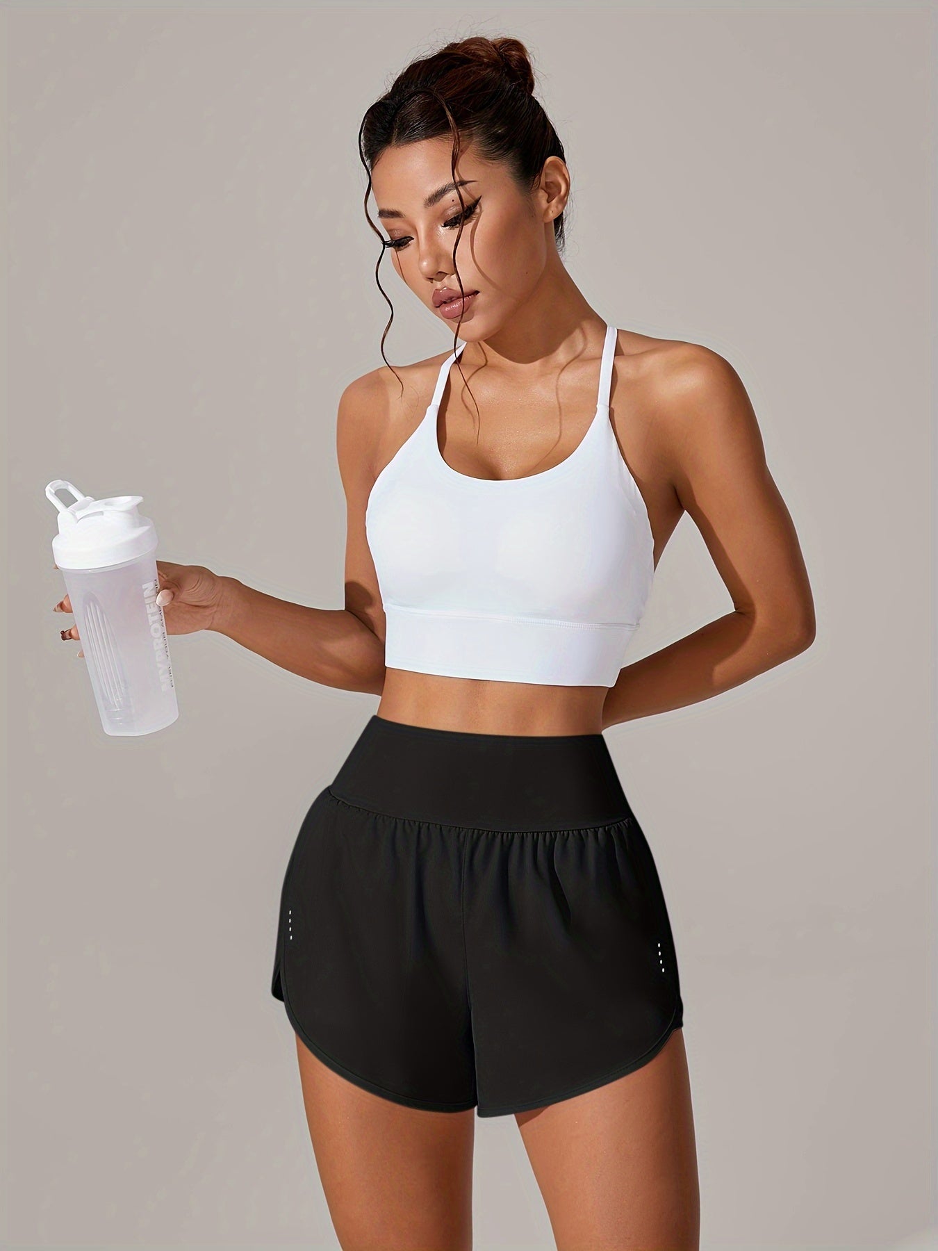 Light Blue High-Waisted Yoga Shorts with Ruffles
